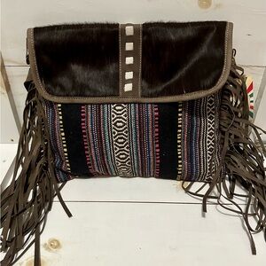 Upcycled canvas and cowhide crossbody